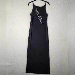 City Triangles Vintage Spaghetti Strap Maxi Dress Black Prom Floral Y2K USA 90's